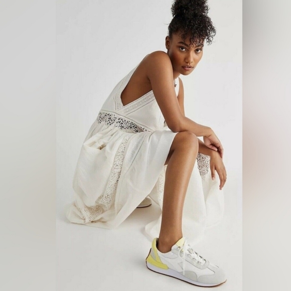 Free People Xs/S NWT Clara Maxi Dress Ivory Off White Lace pocket Delicate Loose - Picture 5 of 16